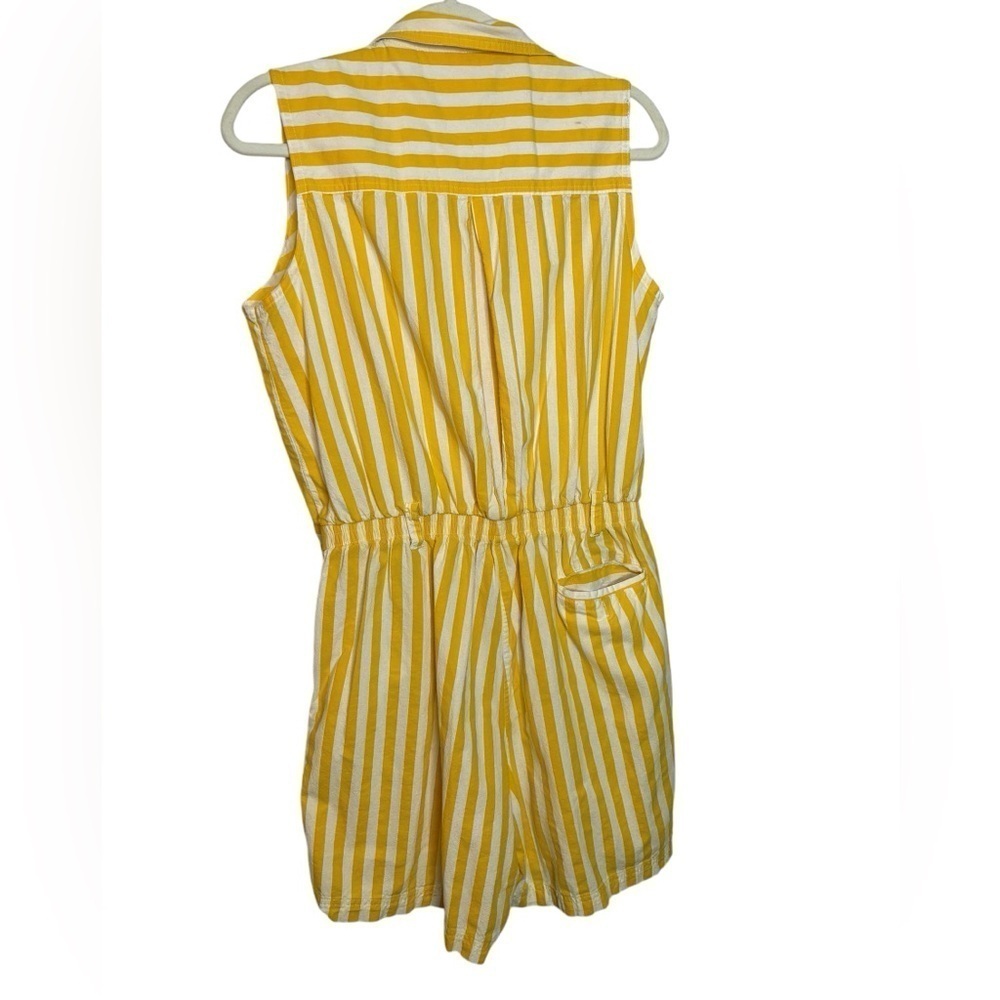 Sleeveless Yellow & White Striped Button-Front Romper - Picture 7 of 12